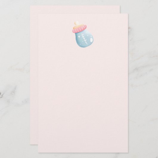 Blauw en roze Baby flesje Briefpapier (Voorkant / Achterkant)