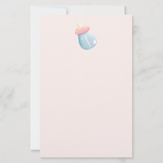 Blauw en roze Baby flesje Briefpapier (Voorkant)