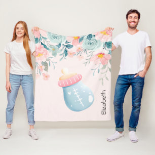 Blauw en roze Baby flesje Fleece Deken
