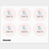 Blauw en roze Baby flesje goed bedankt Ronde Sticker (Vel)