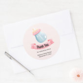 Blauw en roze Baby flesje goed bedankt Ronde Sticker (Envelop)