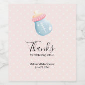 Blauw en roze Baby flesje goed bedankt Wijn Etiket (Enkel label)