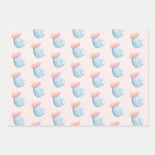 Blauw en roze Baby flesje Inpakpapier Vel (Voorkant 2)