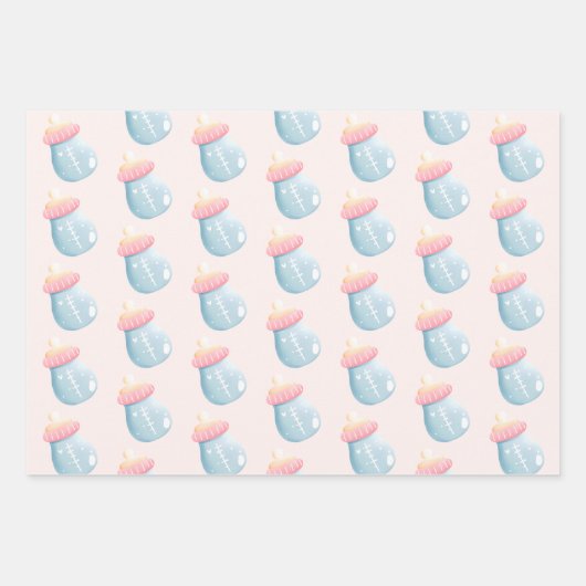 Blauw en roze Baby flesje Inpakpapier Vel (Voorkant)
