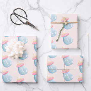 Blauw en roze Baby flesje Inpakpapier Vel