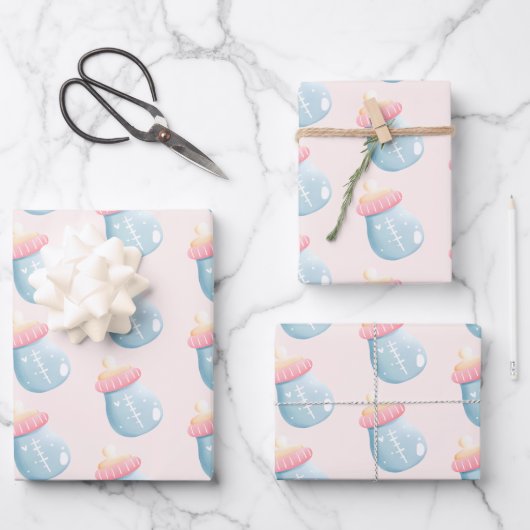 Blauw en roze Baby flesje Inpakpapier Vel (Voorkant)