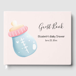 Blauw- en roze Baby flesje Kute Baby shower Gastenboek