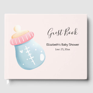 Blauw- en roze Baby flesje Kute Baby shower Gastenboek