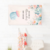 Blauw- en roze Baby flesje Kute Baby shower Spandoek (Insitu)