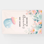 Blauw- en roze Baby flesje Kute Baby shower Spandoek (Horizontaal)