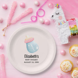 Blauw en roze Baby flesje Papieren Bordje