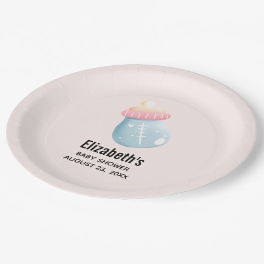 Blauw en roze Baby flesje Papieren Bordje (Gekanteld)