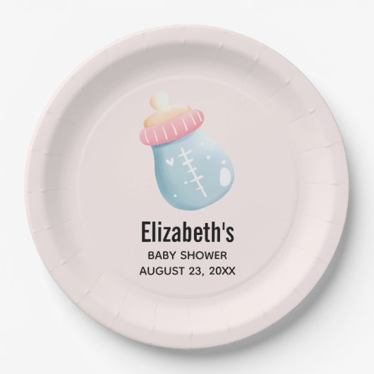 Blauw en roze Baby flesje Papieren Bordje (Voorkant)