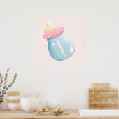 Blauw en roze Baby flesje Poster (Keuken)
