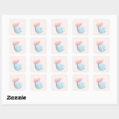 Blauw en roze Baby flesje Vierkante Sticker (Vel)