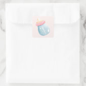 Blauw en roze Baby flesje Vierkante Sticker (Tas)