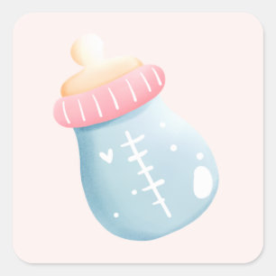 Blauw en roze Baby flesje Vierkante Sticker