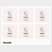 Blauw en roze Baby flesje Vierkante Sticker (Vel)