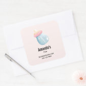 Blauw en roze Baby flesje Vierkante Sticker (Envelop)