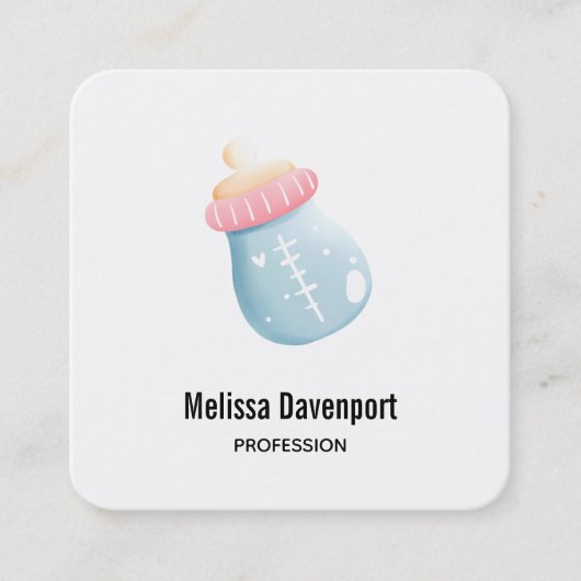Blauw en roze Baby flesje Vierkante Visitekaartje (Voorkant)