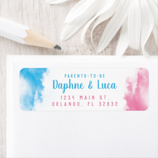 Blauw en Roze Baby Gender Onthullen Partij Rookbom Etiket (Insitu)