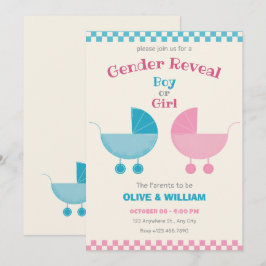 Blauw en roze baby kinderwagen geslacht onthullen kaart