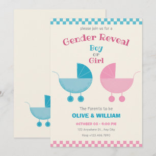 Blauw en roze baby kinderwagen geslacht onthullen kaart