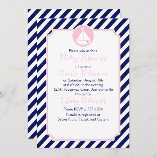 Blauw en roze Baby shower Kaart (Voorkant / Achterkant)