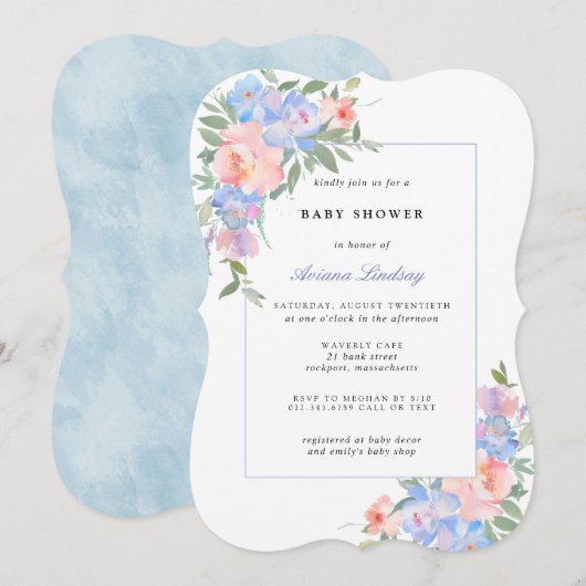 Blauw en roze Baby shower Kaart (Voorkant / Achterkant)