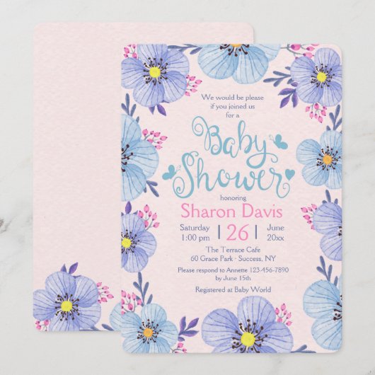 Blauw en roze Baby shower Kaart (Voorkant / Achterkant)