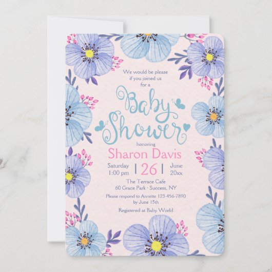 Blauw en roze Baby shower Kaart (Voorkant)
