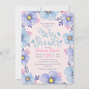 Blauw en roze Baby shower Kaart