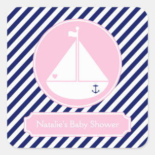Blauw en roze Baby shower Vierkante Sticker