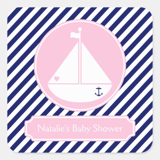 Blauw en roze Baby shower Vierkante Sticker (Voorkant)