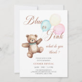 Blauw en Roze Ballon Beer Baby Geslacht onthullen Kaart (Voorkant)