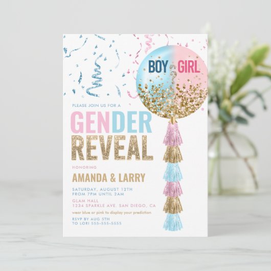 Blauw en roze ballon kaart (Staand voorkant)