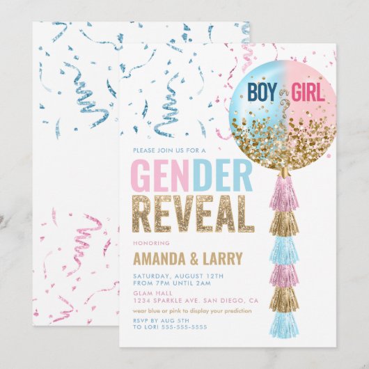 Blauw en roze ballon kaart (Voorkant / Achterkant)