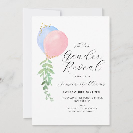 blauw en roze balon baby kaart (Voorkant)