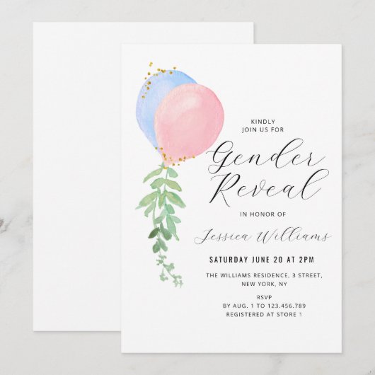 blauw en roze balon baby kaart (Voorkant / Achterkant)