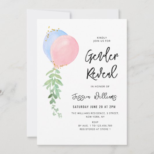 blauw en roze balon baby kaart (Voorkant)