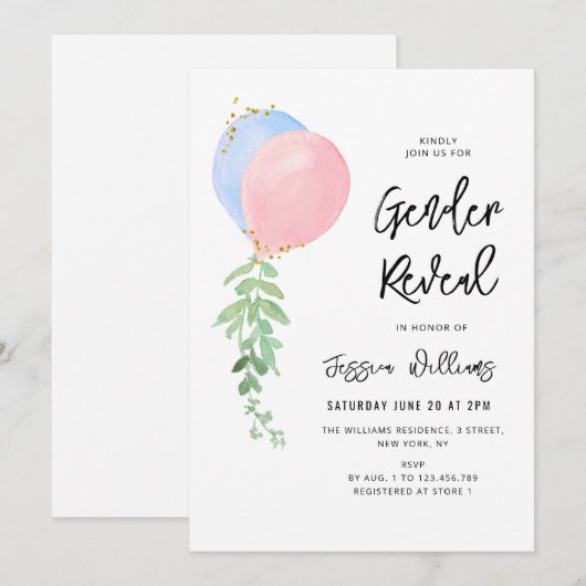 blauw en roze balon baby kaart (Voorkant / Achterkant)