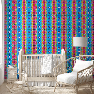 Blauw en roze behang