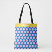 Blauw en roze Big Polka Dot Pattern gepersonalisee Tote Bag (Voorkant)