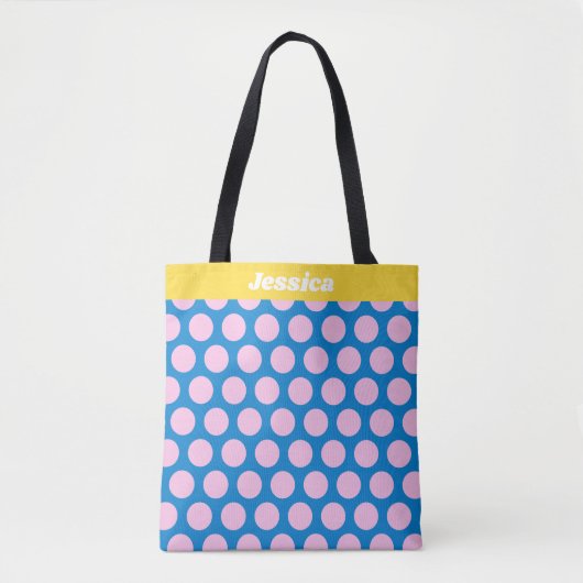 Blauw en roze Big Polka Dot Pattern gepersonalisee Tote Bag (Voorkant)