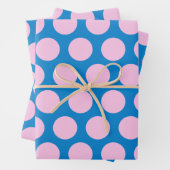 Blauw en roze Big Polka Dot Pattern Inpakpapier Vel (In situ)