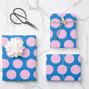 Blauw en roze Big Polka Dot Pattern Inpakpapier Vel