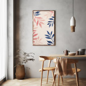 Blauw en roze bladeren patroon op pastel roze poster