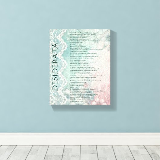 Blauw en Roze Bloem en Kant Canvas Afdruk (Insitu (Houten vloer))