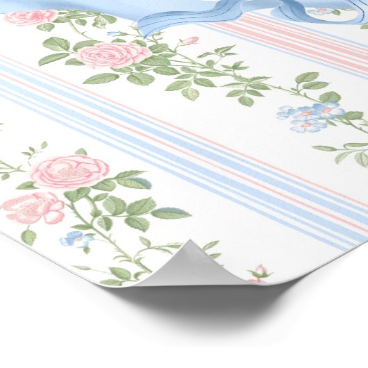  Blauw en Roze Bloemen Baby shower Welkom Poster (Hoek)