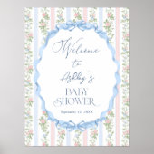 Blauw en Roze Bloemen Baby shower Welkom Poster (Voorkant)